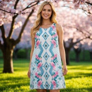 Lilly Pulitzer‎ Shift Dress Womens Size L Sleeveless Floral Geometric